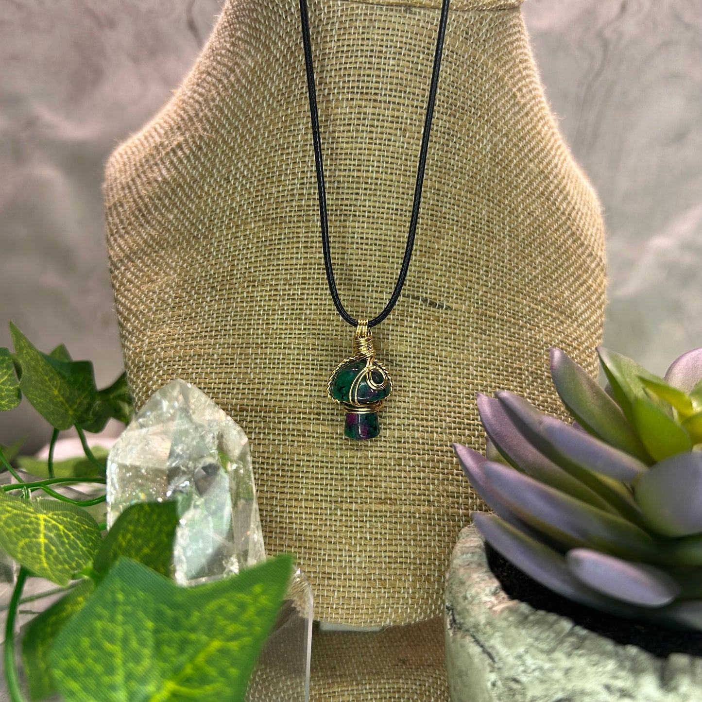 Ruby in Zoisite Mini Mushroom Necklace