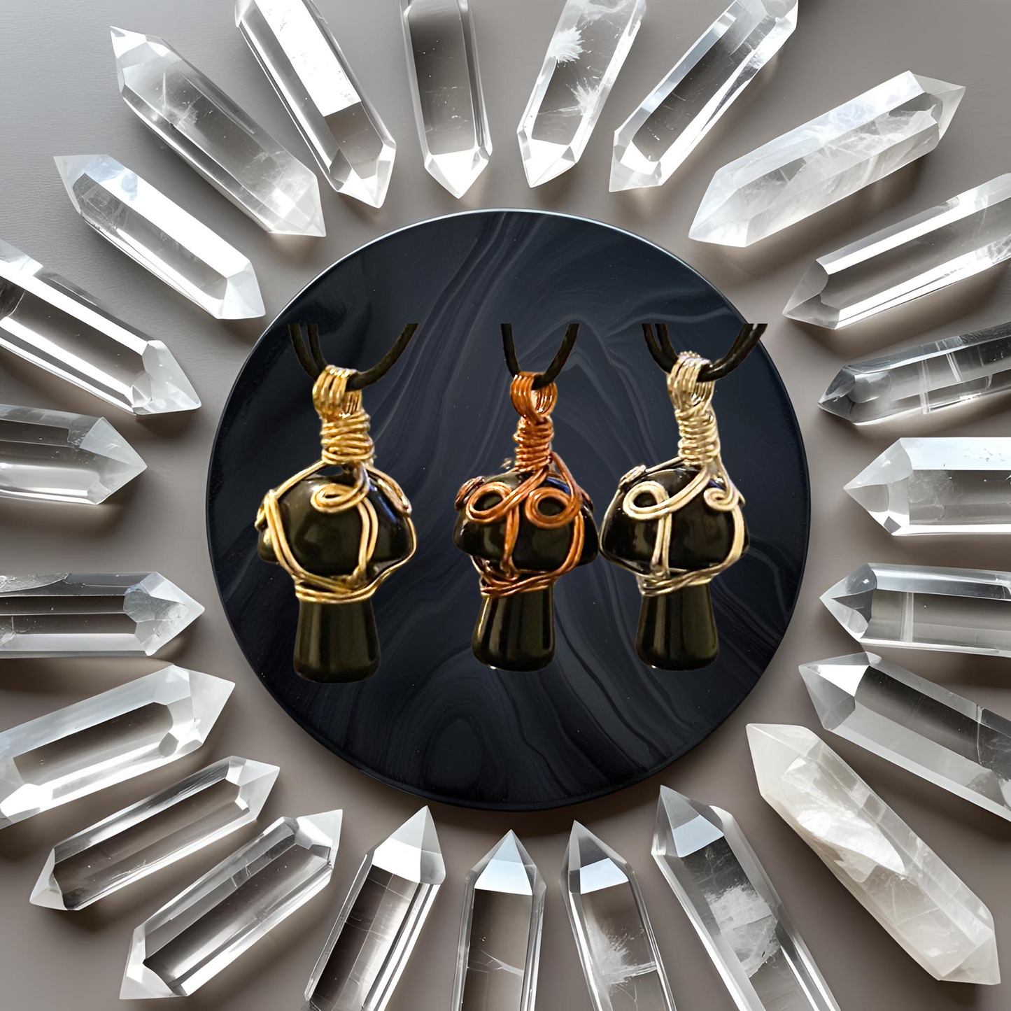 Black Obsidian Mini Mushroom Necklace