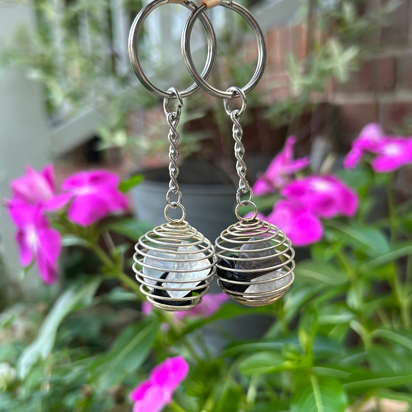 Clarity Keychain - Black Obsidian & Clear Quartz