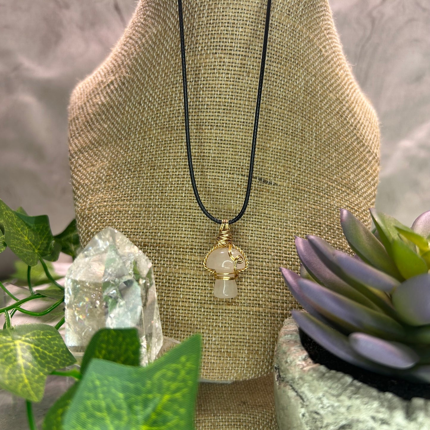 Rose Quartz Mini Mushroom Necklace