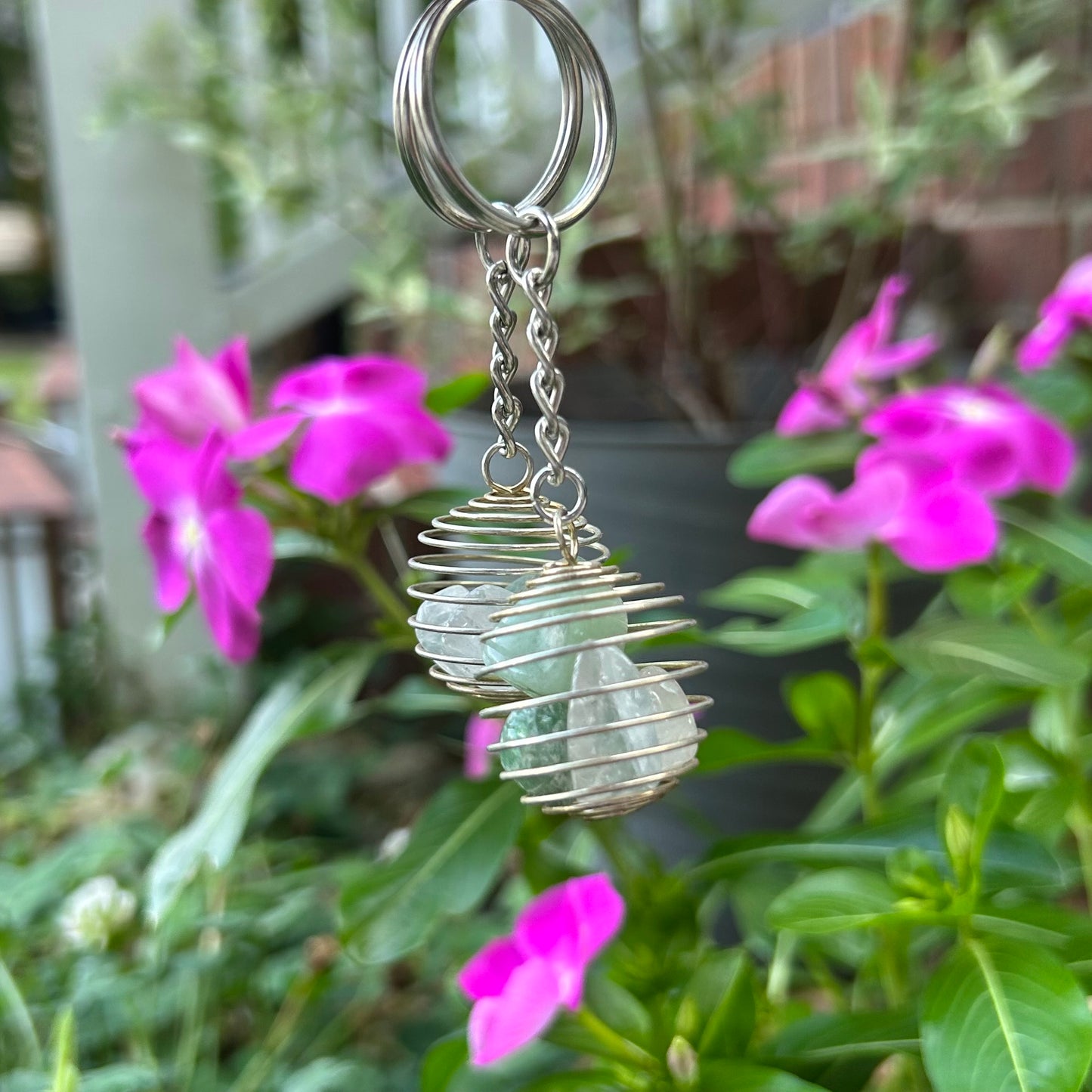 Energy Keychain - Clear Quartz & Green Aventurine