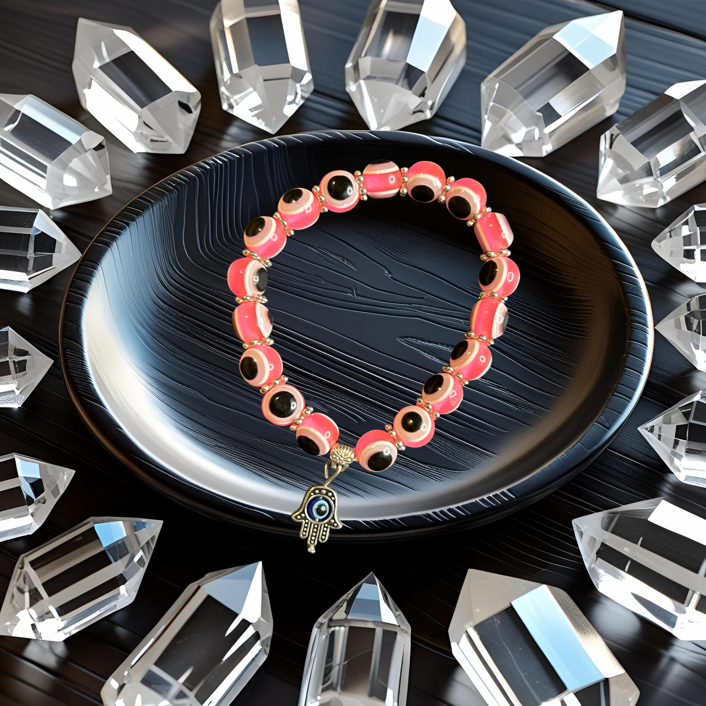Evil Eye Bracelet - Pink w/ Hamsa