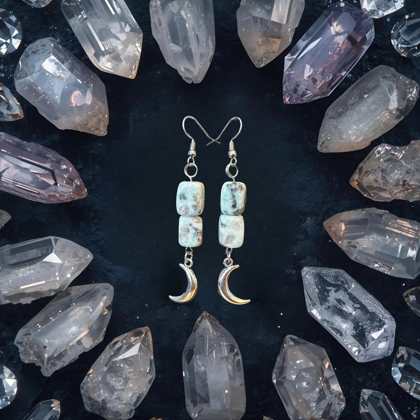 Kiwi Jasper Earrings w/ Moon Charms