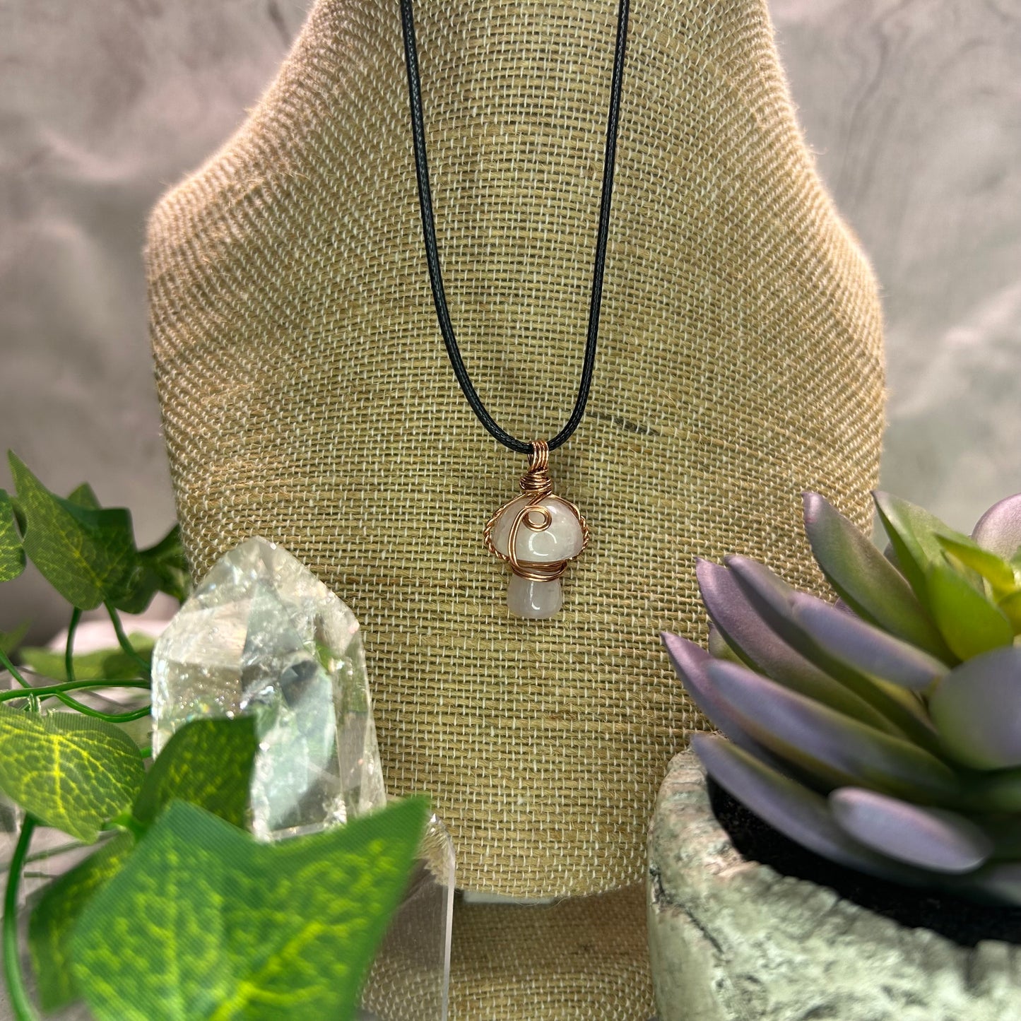 Rose Quartz Mini Mushroom Necklace