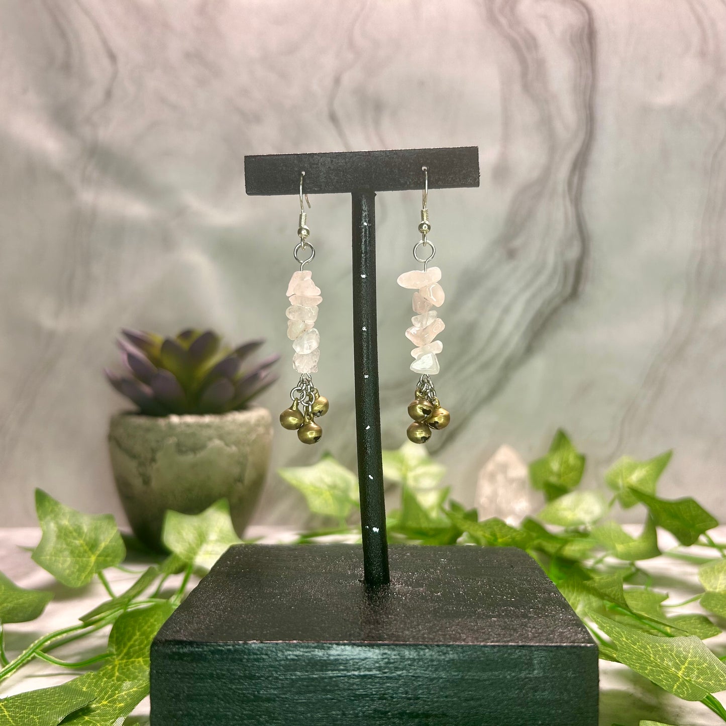 Rose Quartz Spirit Bell Earrings