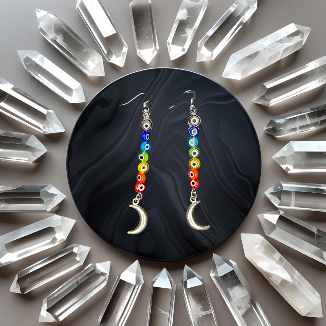 Chakra Balancing Evil Eye Earrings w/ Moon