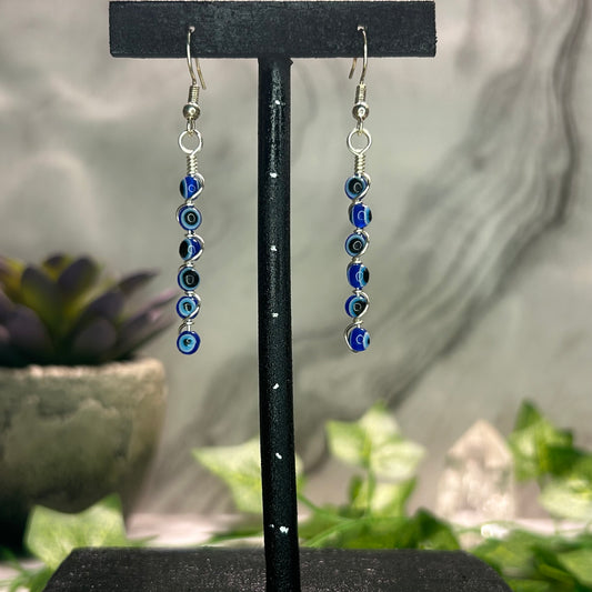 Evil Eye Spiral Earrings - Silver