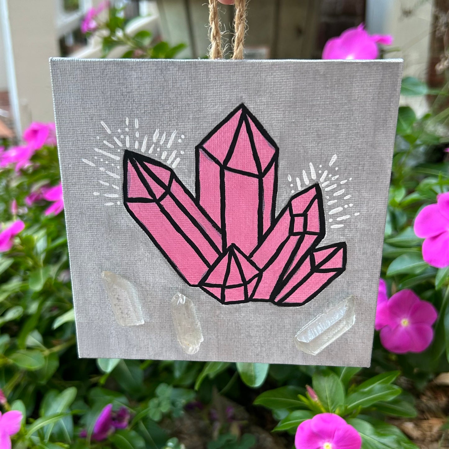 Crystal Cluster 5" Painting w/ Clear Quartz