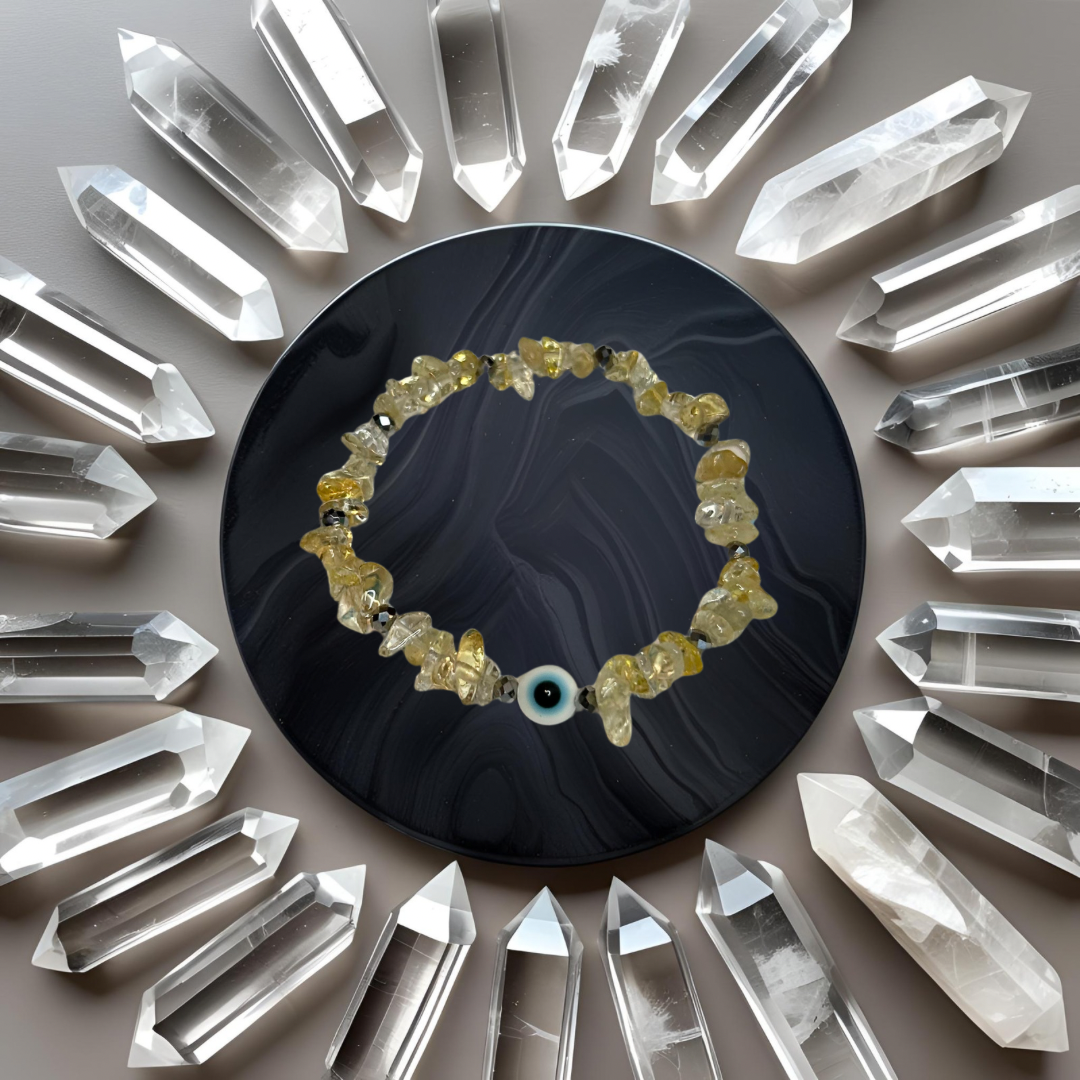Citrine Bracelet w/ White Evil Eye