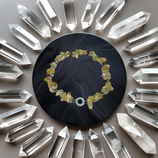 Citrine Bracelet w/ White Evil Eye