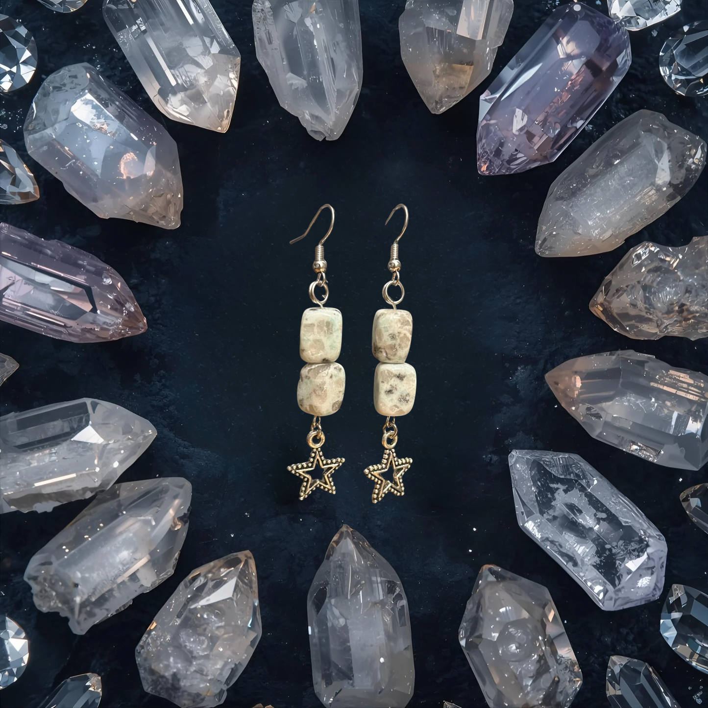 Kiwi Jasper Earrings w/ Star Charms