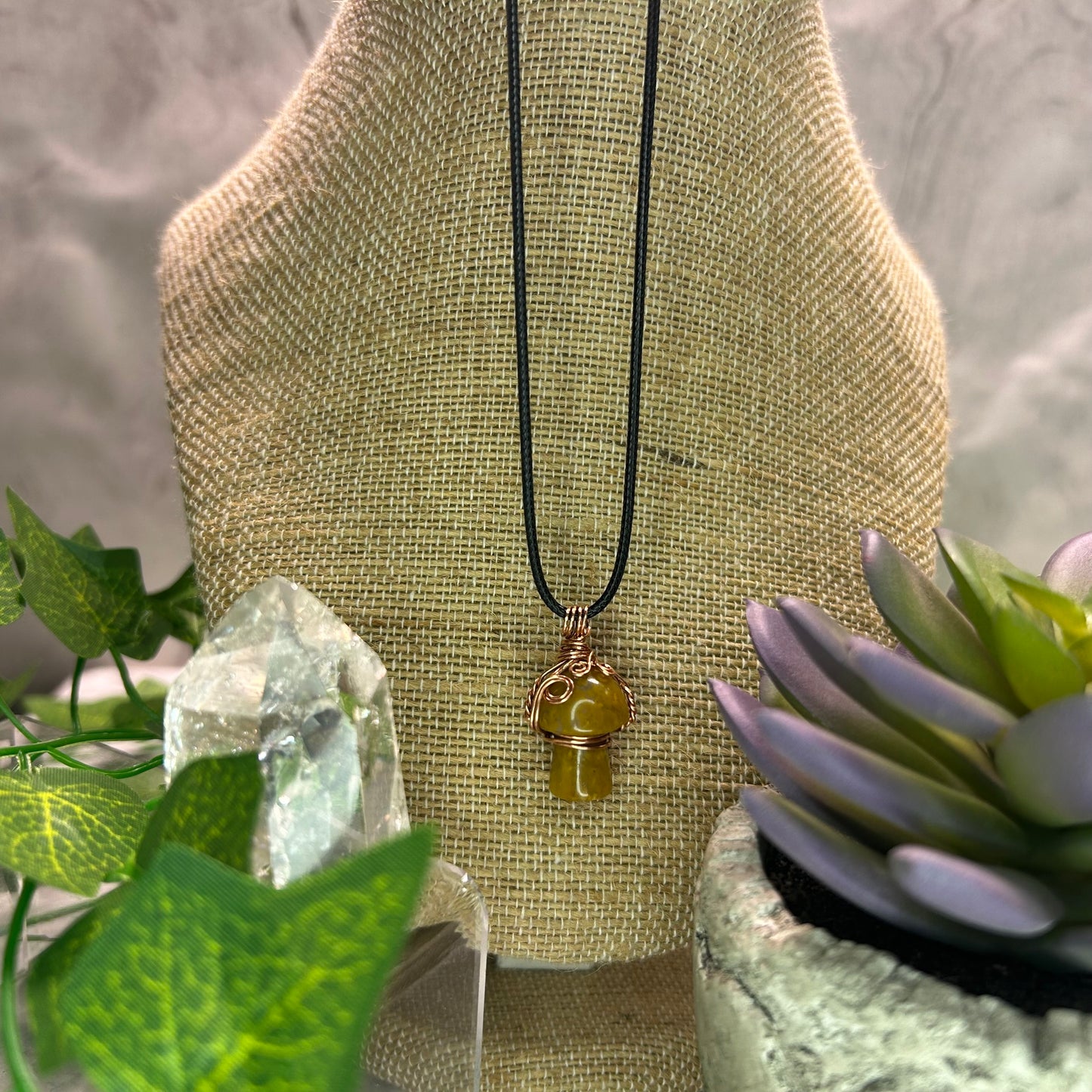 Yellow Jasper Mini Mushroom Necklace