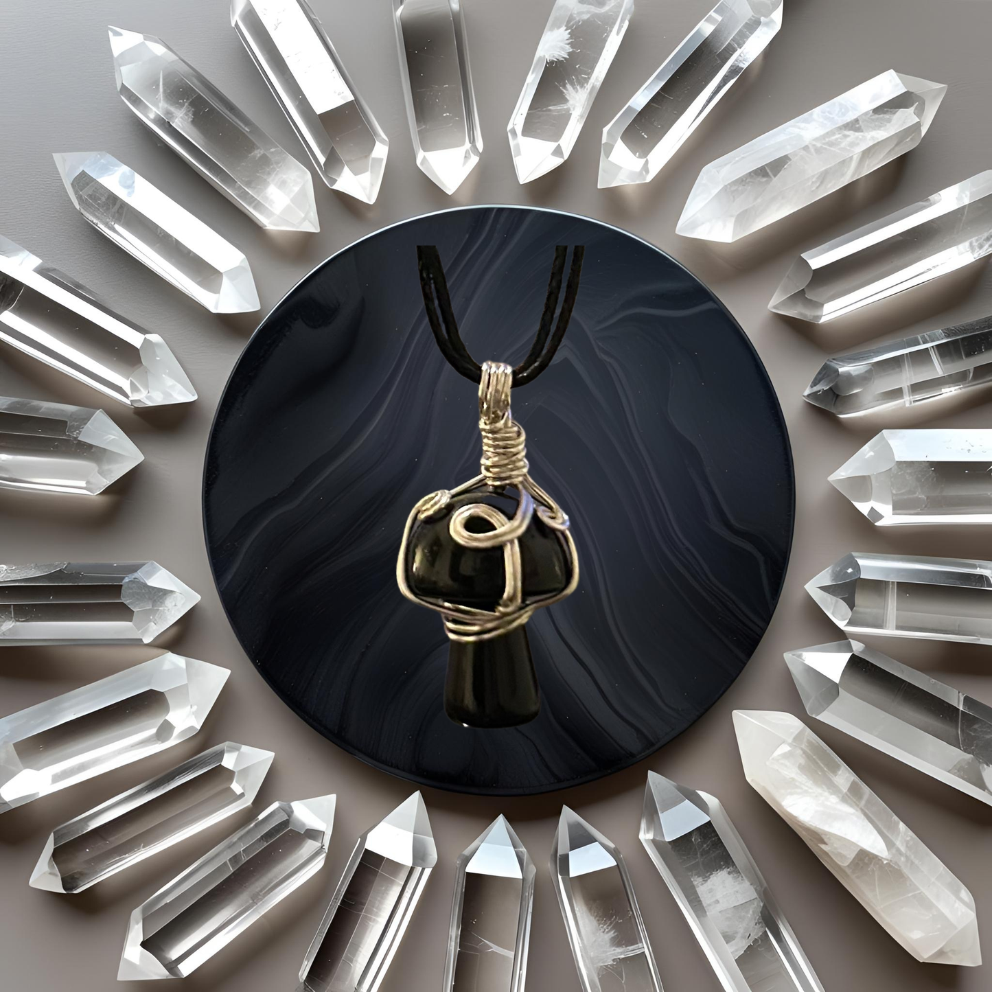 Black Obsidian Mini Mushroom Necklace