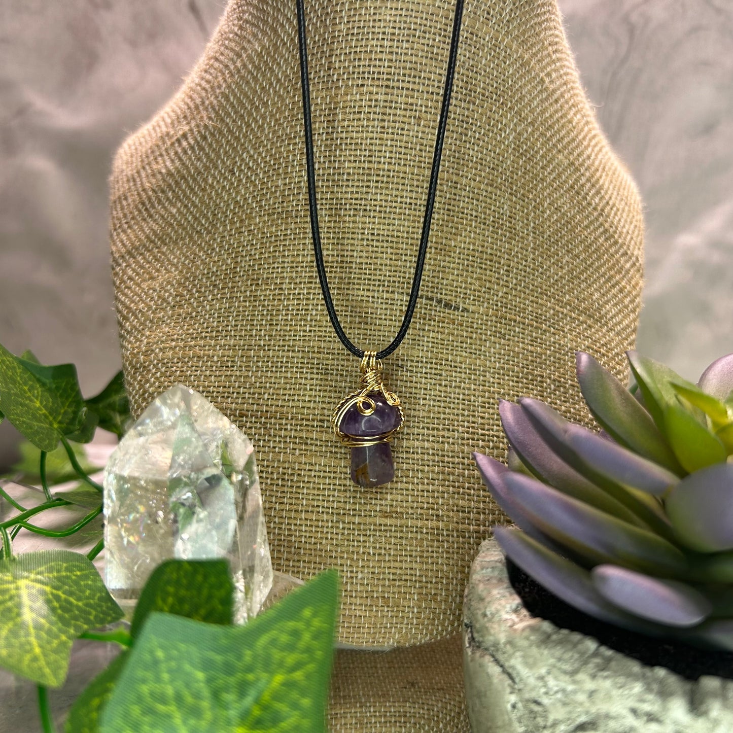 Amethyst Mini Mushroom Necklace