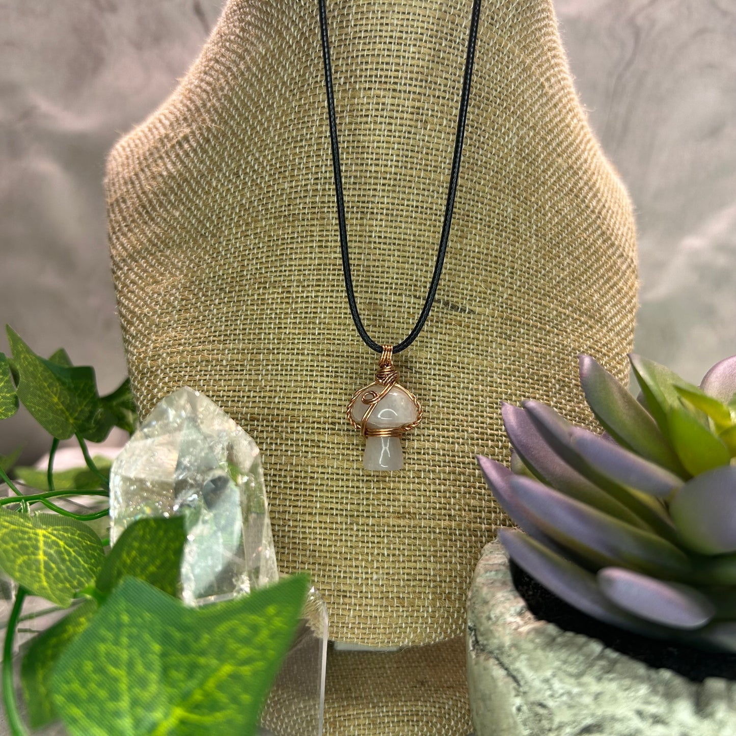 Rose Quartz Mini Mushroom Necklace