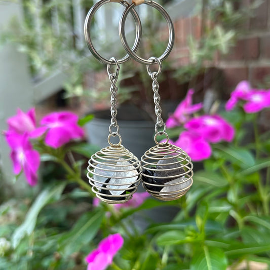 Clarity Keychain - Black Obsidian & Clear Quartz