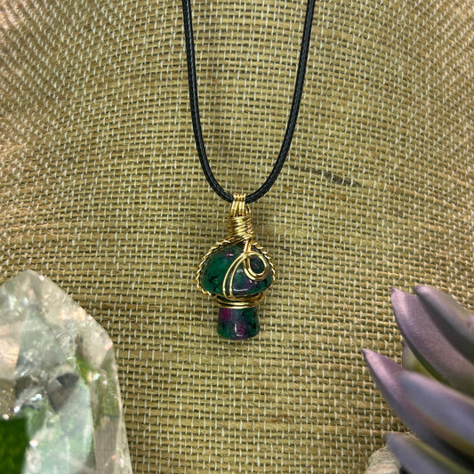 Ruby in Zoisite Mini Mushroom Necklace