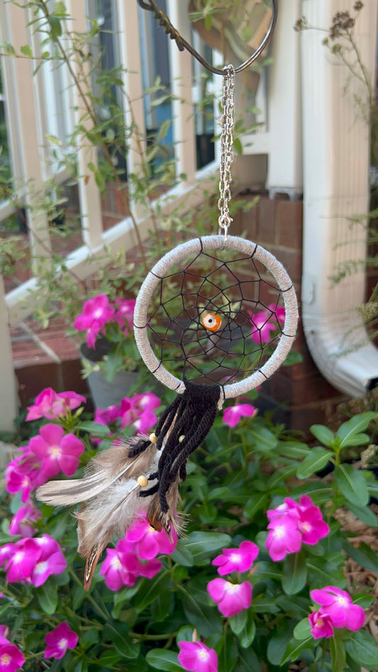 3" Orange Evil Eye Dreamcatcher w/ Feathers