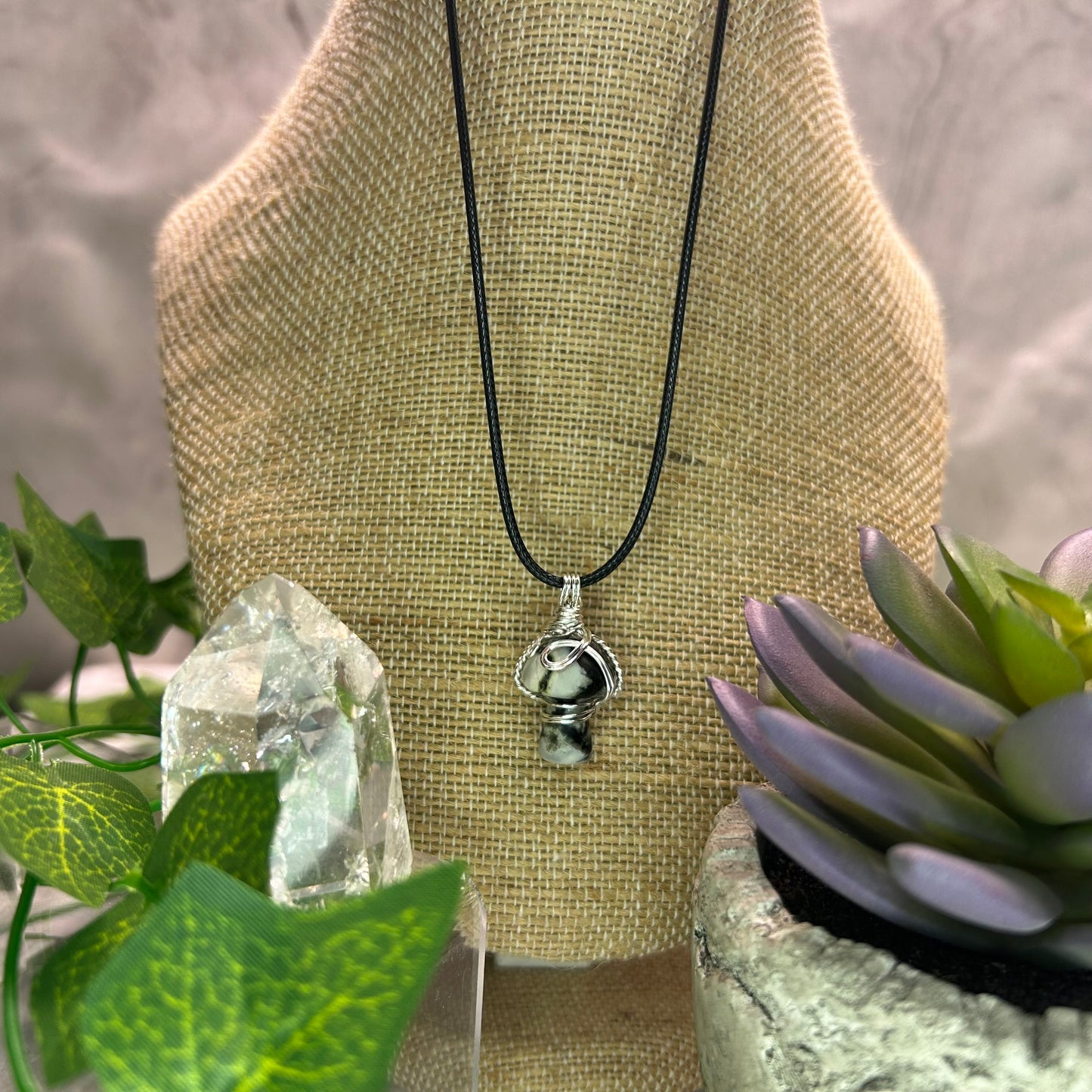 Zebra Jasper Mini Mushroom Necklace
