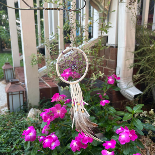 3" Indigo Evil Eye Dreamcatcher W/ Feathers