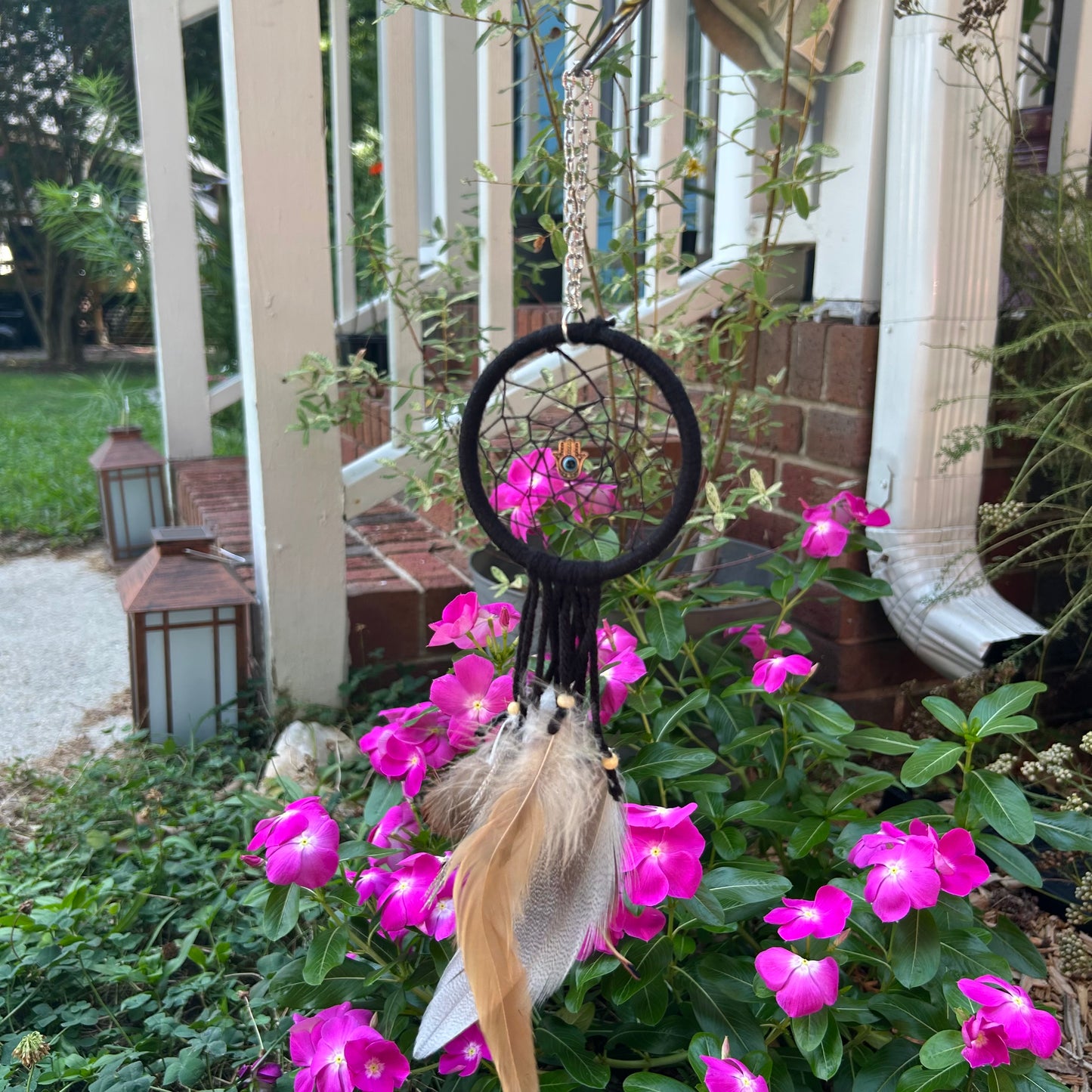 3" Hamsa Evil Eye Dreamcatcher w/ Feathers