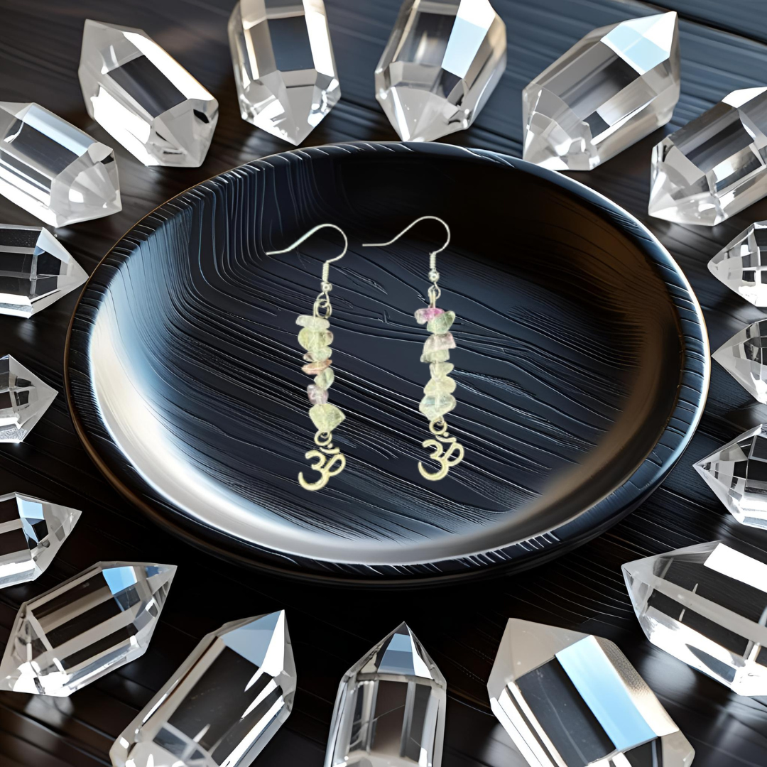 Rainbow Fluorite Earrings w/ Ohm Charm