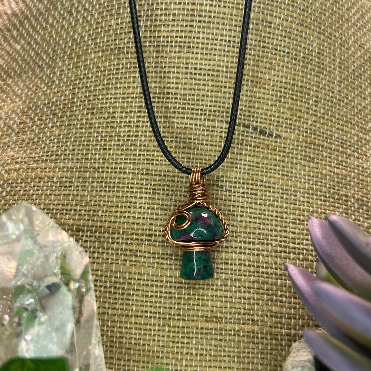 Ruby in Zoisite Mini Mushroom Necklace
