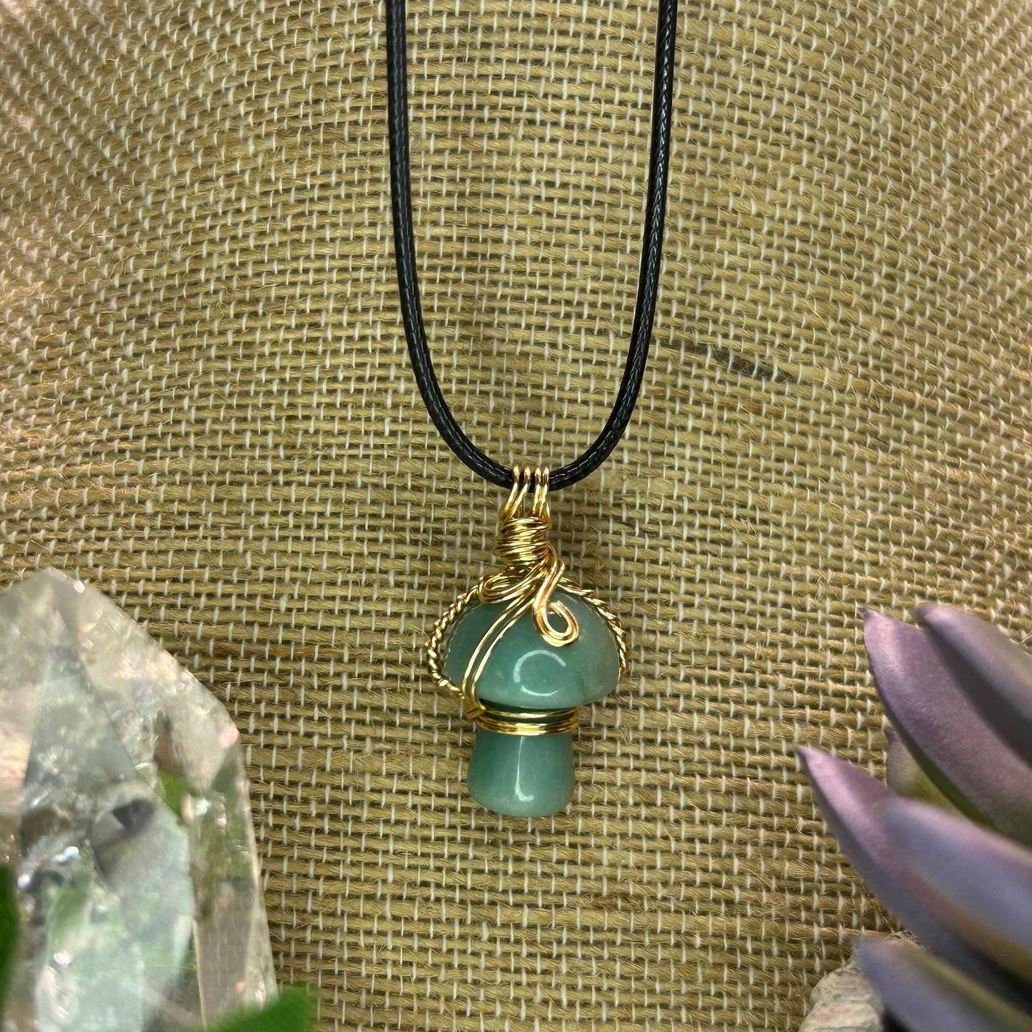 Green Aventurine Mini Mushroom Necklace