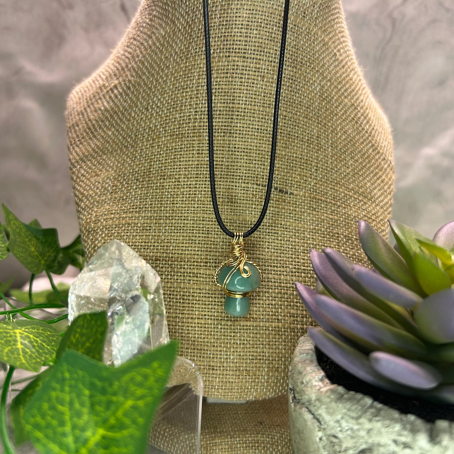 Green Aventurine Mini Mushroom Necklace