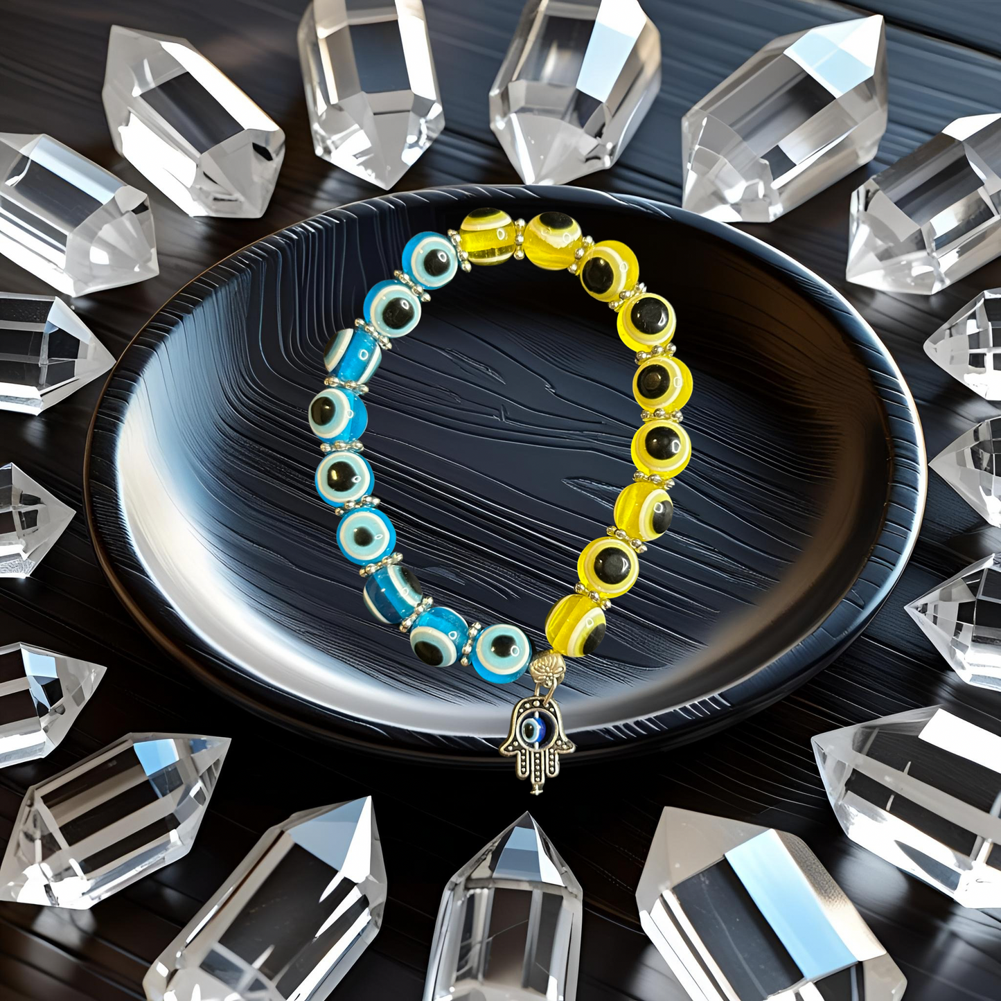 Evil Eye Bracelet - Blue & Yellow w/ Hamsa