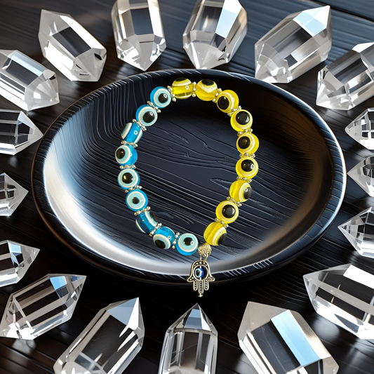 Evil Eye Bracelet - Blue & Yellow w/ Hamsa