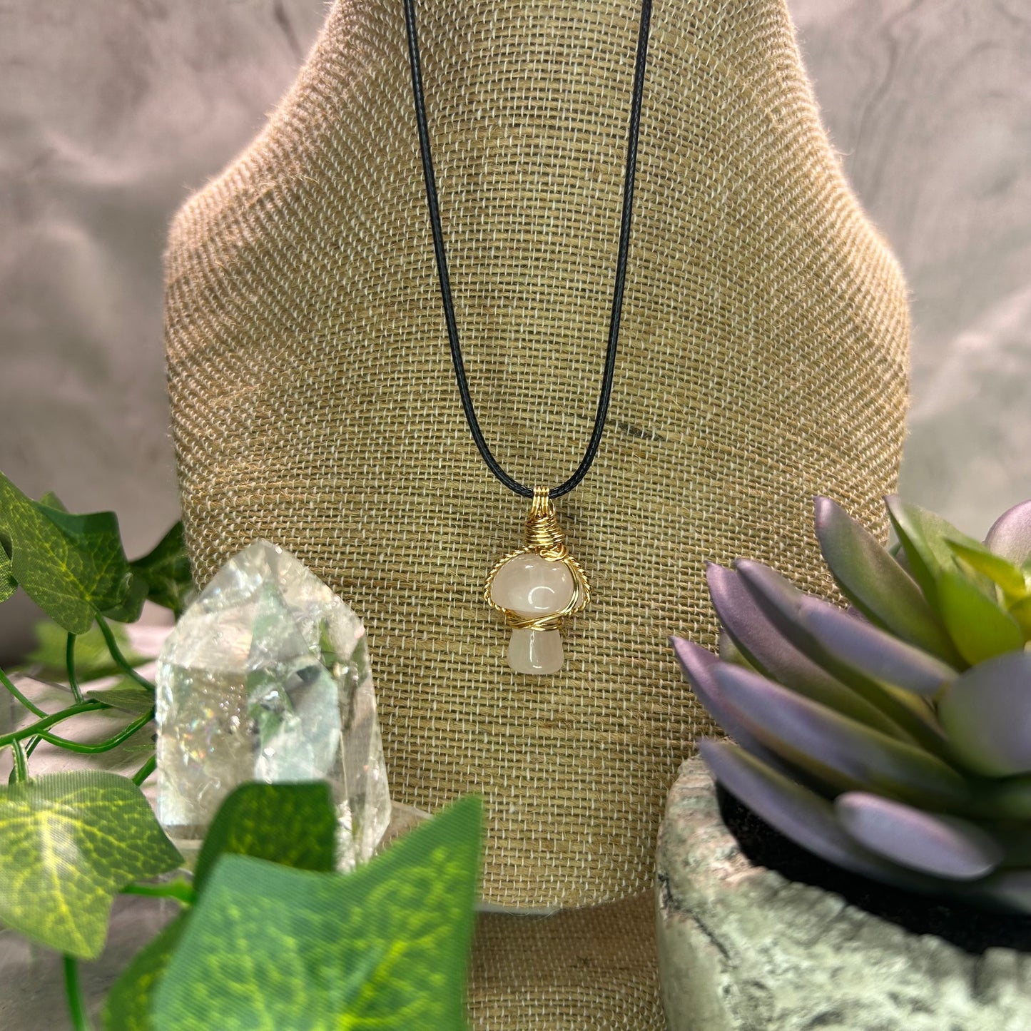 Rose Quartz Mini Mushroom Necklace