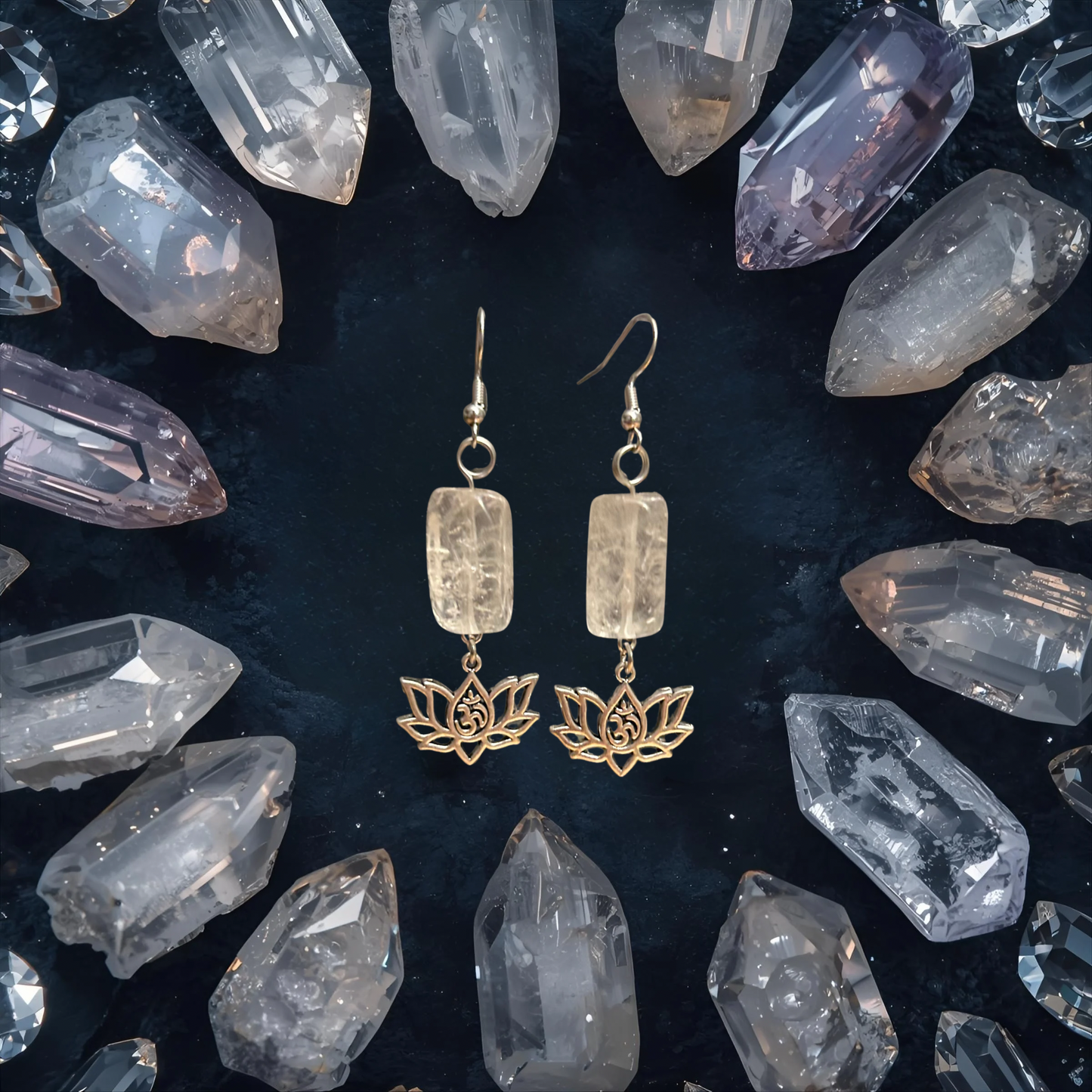 Clear Quartz w/ Lotus Flower Charms