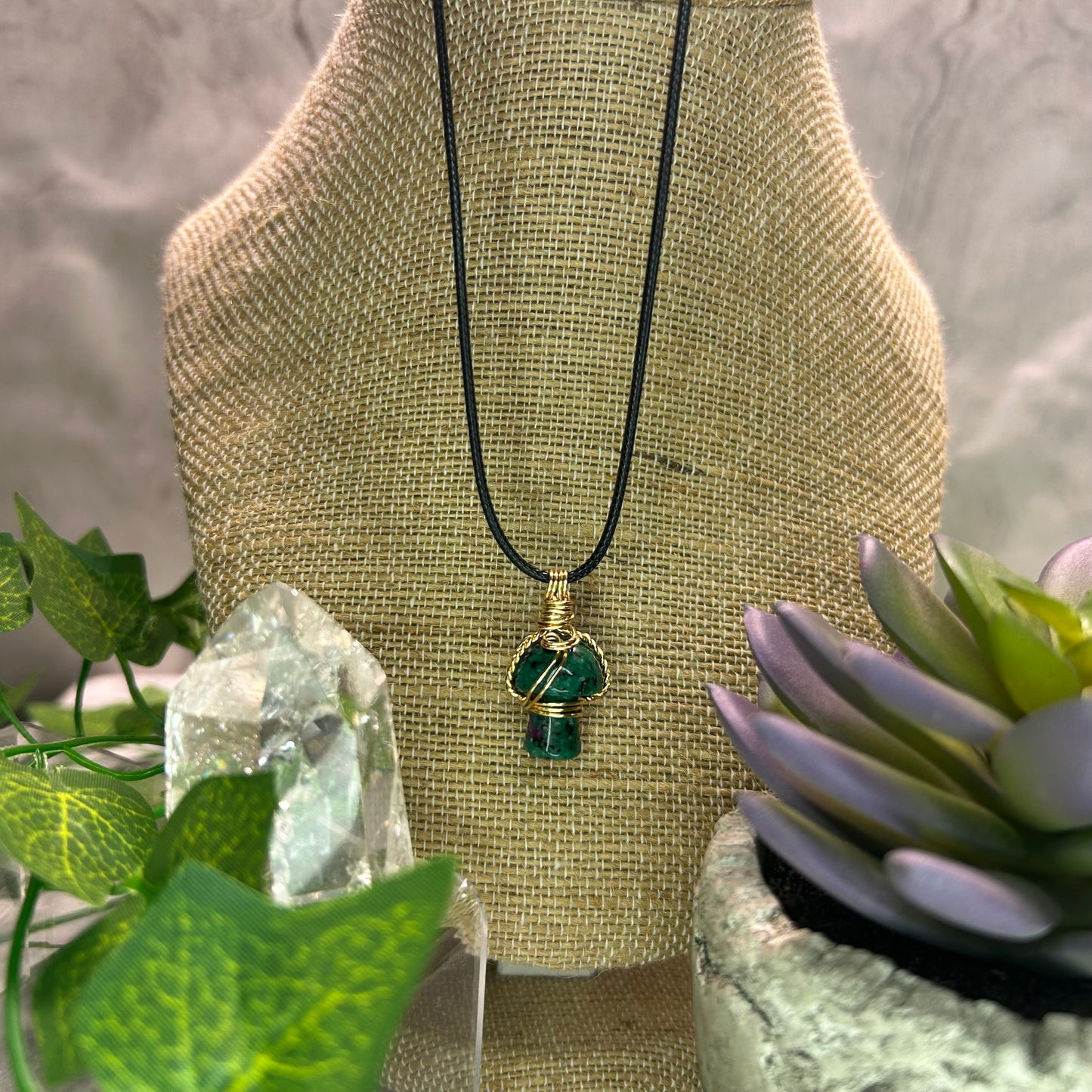 Ruby in Zoisite Mini Mushroom Necklace