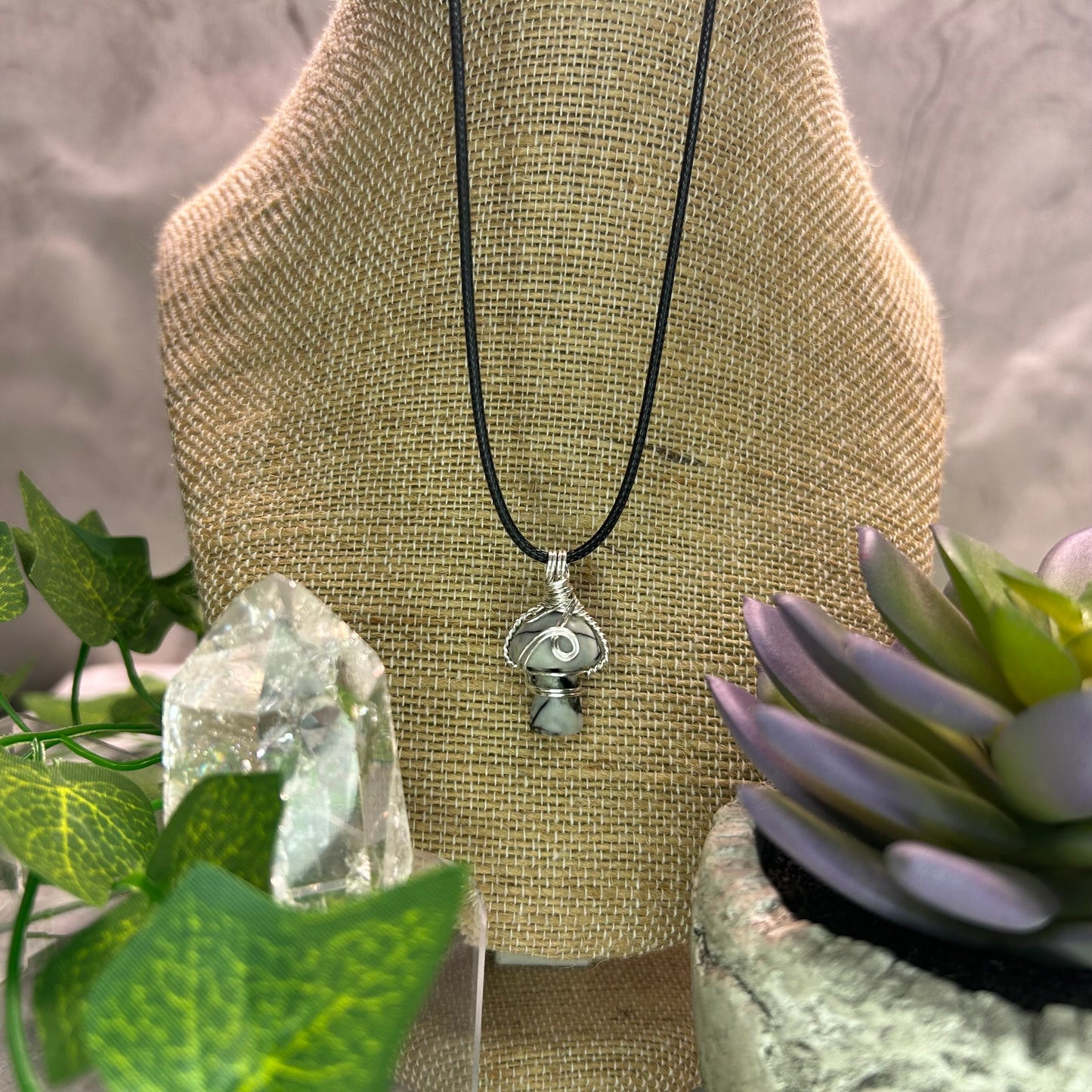 Zebra Jasper Mini Mushroom Necklace