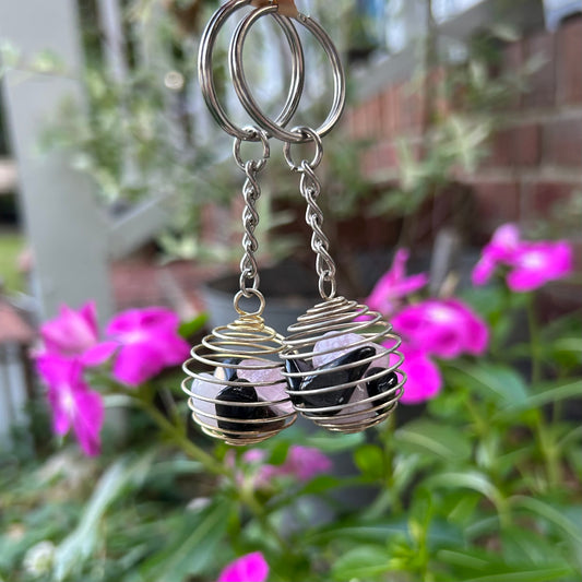 Lover's Protection Keychain - Black Obsidian & Rose Quartz
