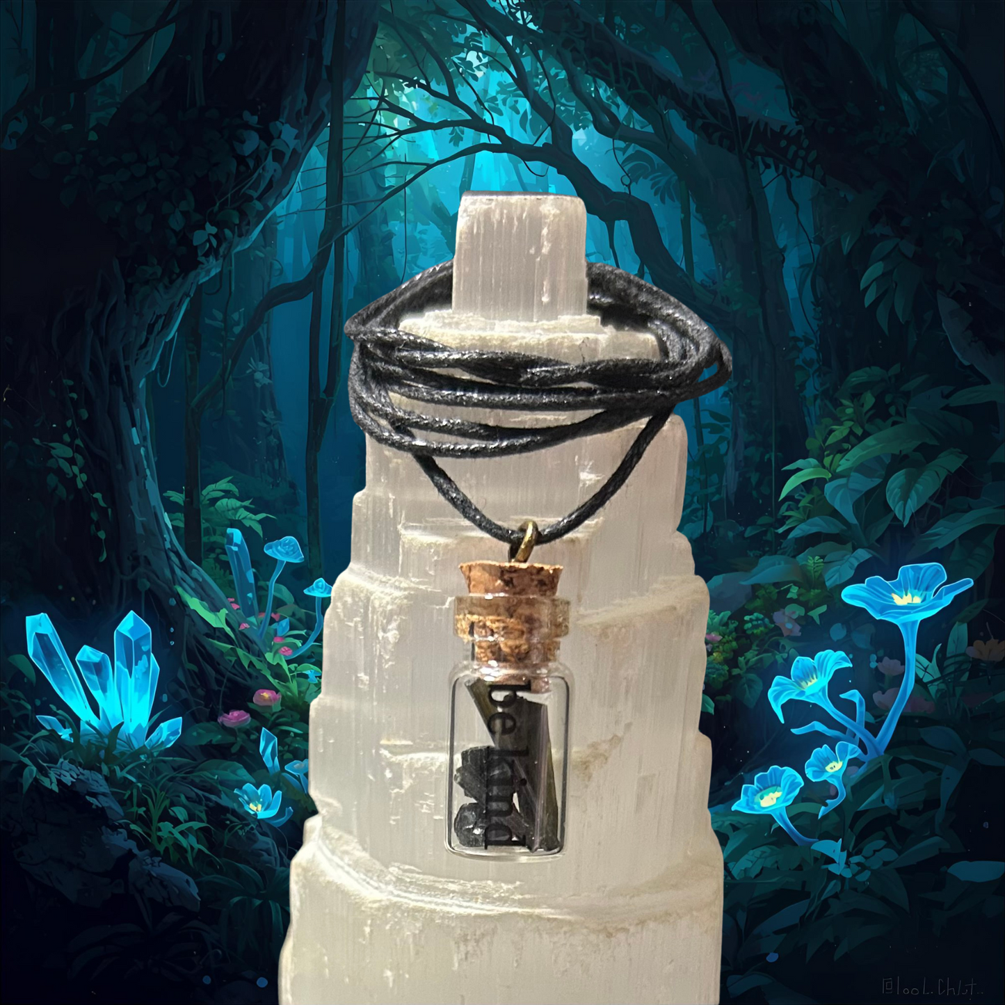 Black Tourmaline Crystal Jar Necklace