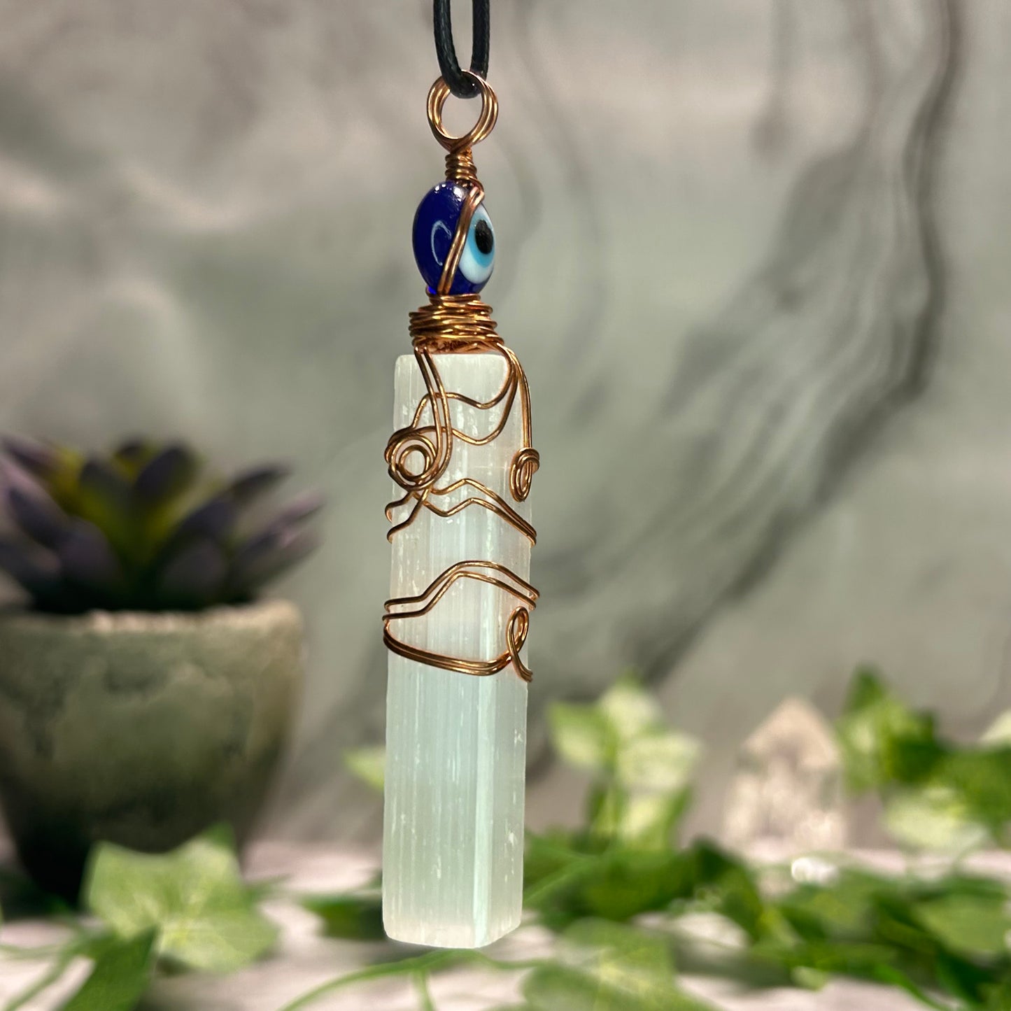 Selenite Evil Eye Necklace