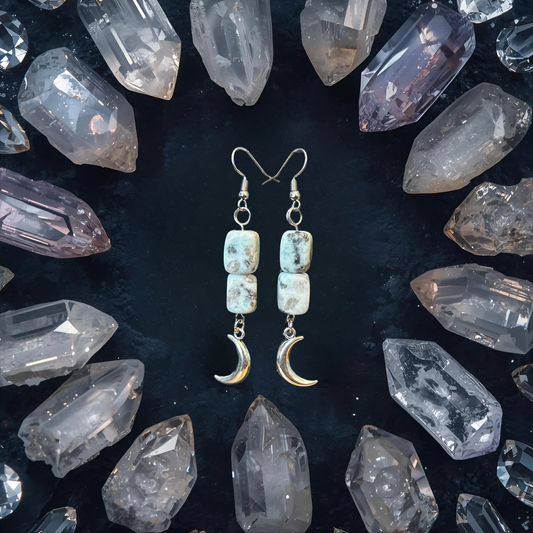 Kiwi Jasper Earrings w/ Moon Charms