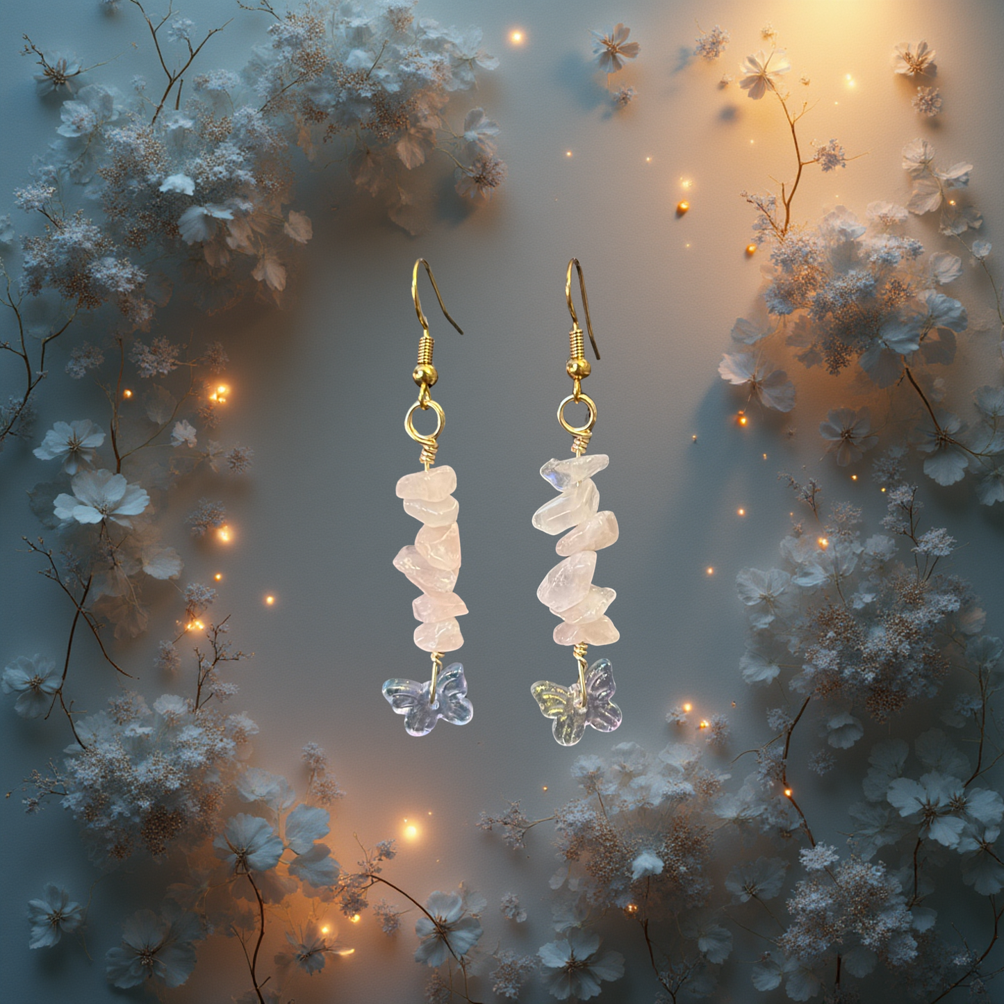 Rose Quartz Butterfly Earrings