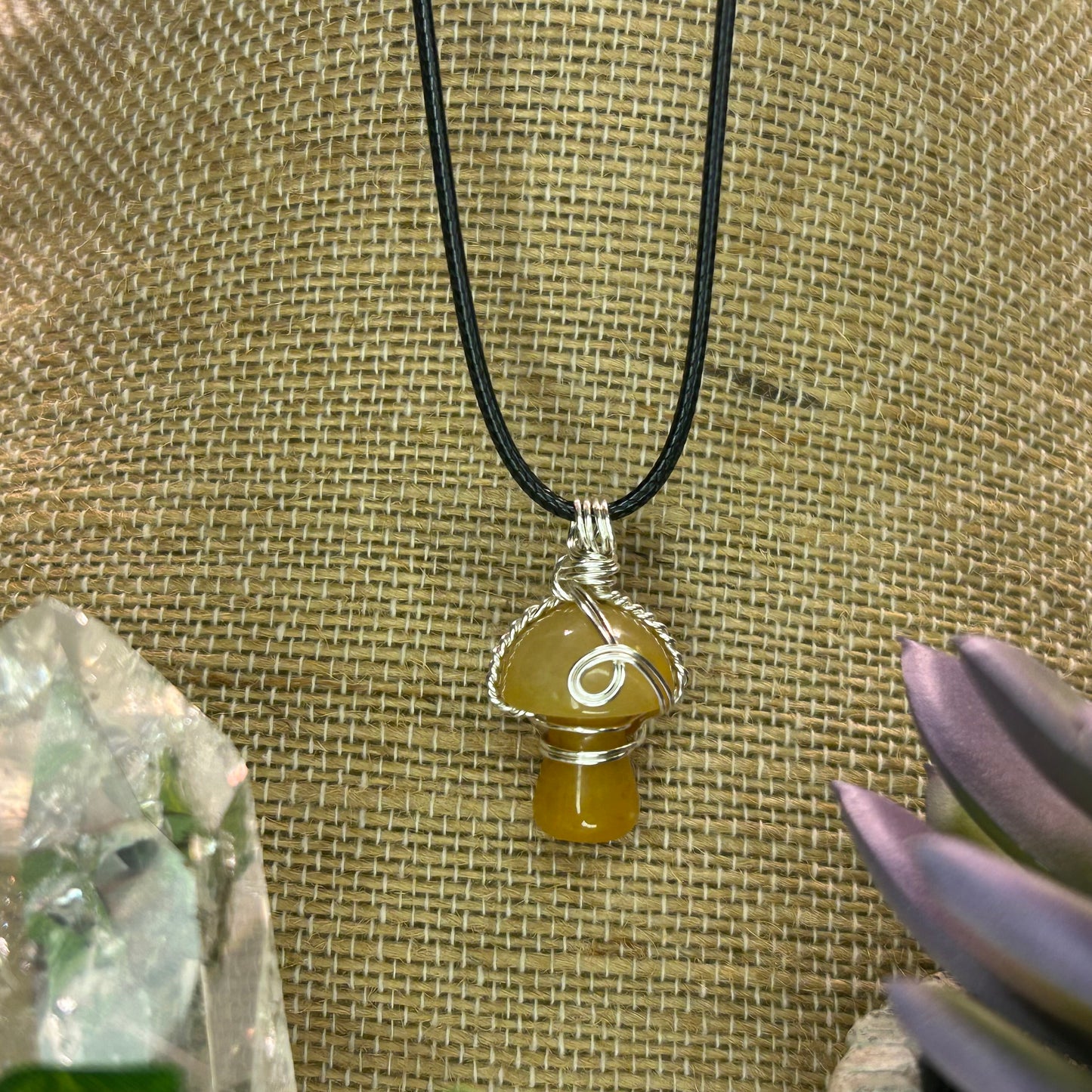 Yellow Jade Mini Mushroom Necklace