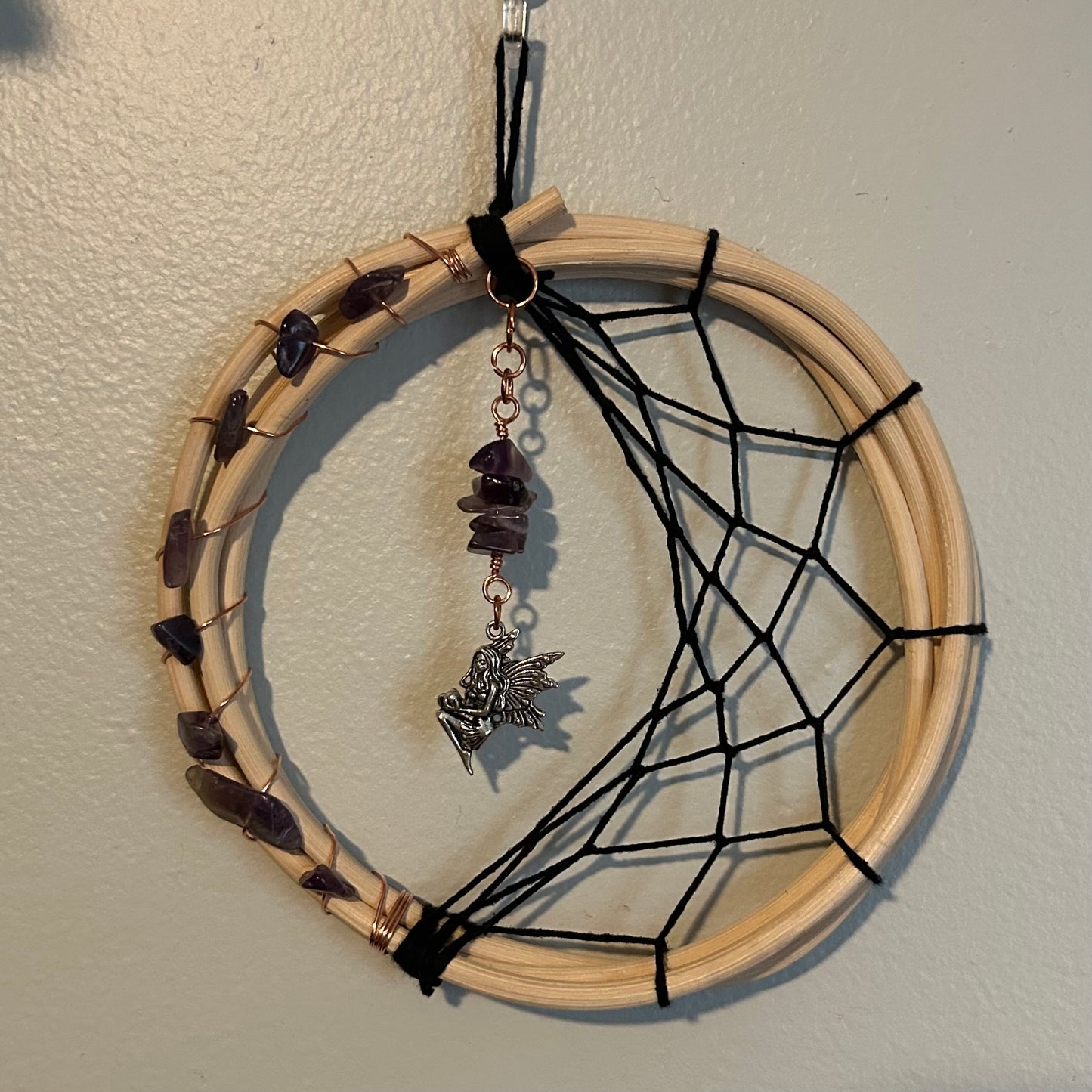 Dreamcatcher 6" Crescent Moon w/ Copper, Amethyst & Fairy Charm