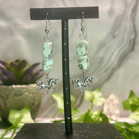 Kiwi Jasper Earrings w/ Unicorn Charms