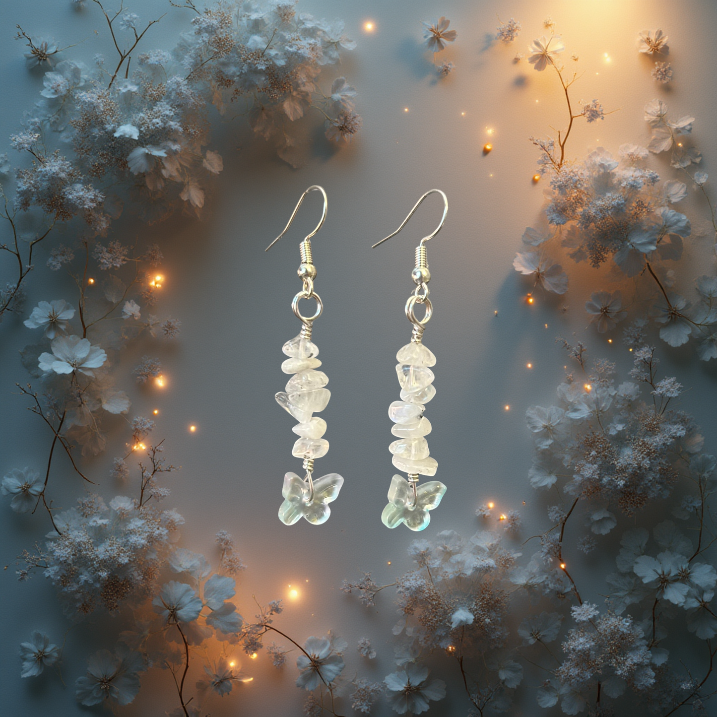 Rainbow Moonstone Butterfly Earrings