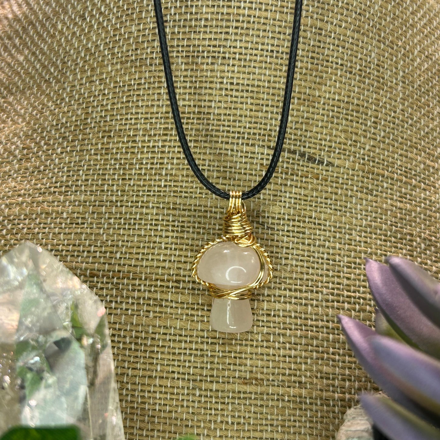 Rose Quartz Mini Mushroom Necklace