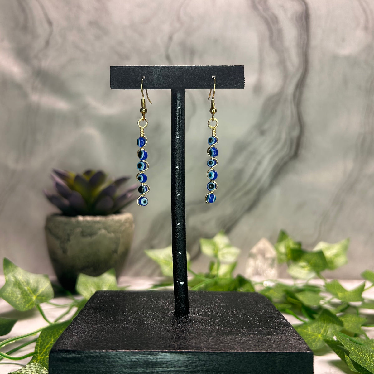 Evil Eye Spiral Earrings - Gold