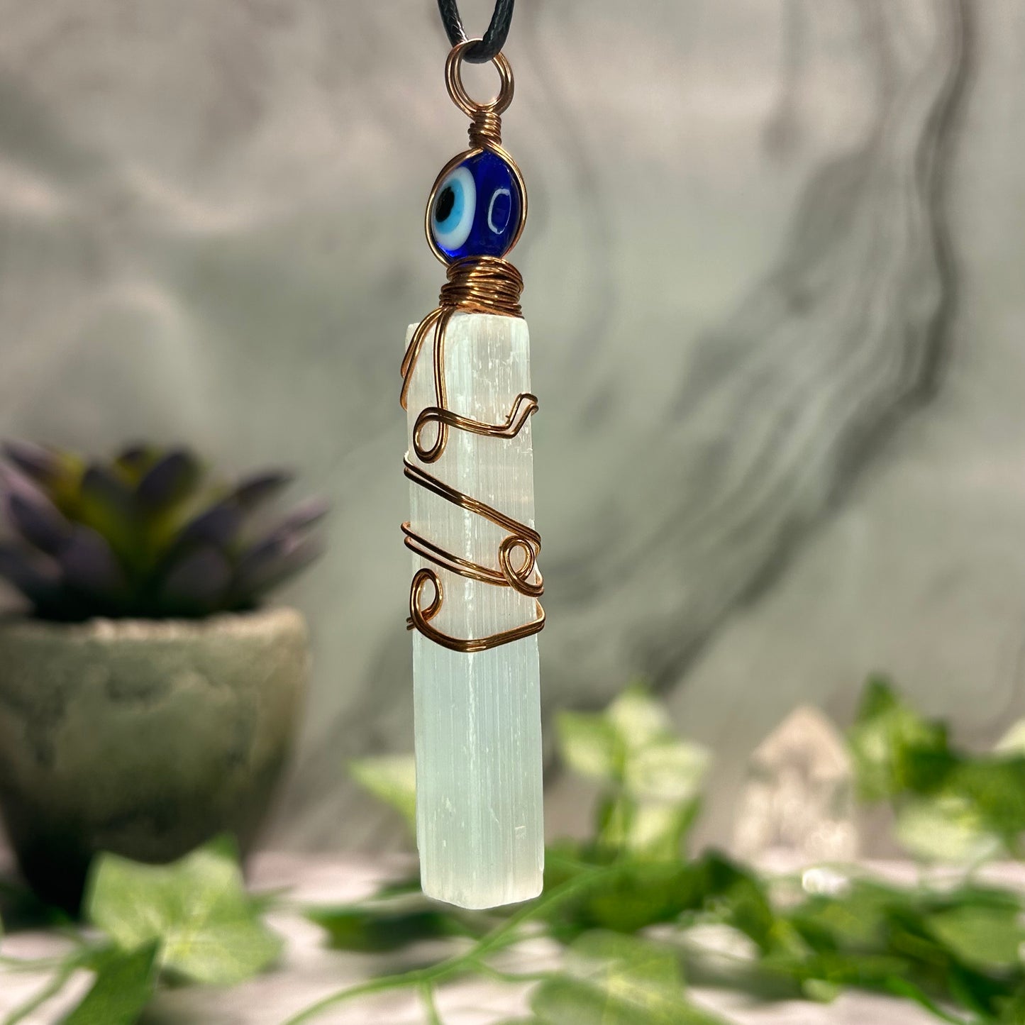 Selenite Evil Eye Necklace