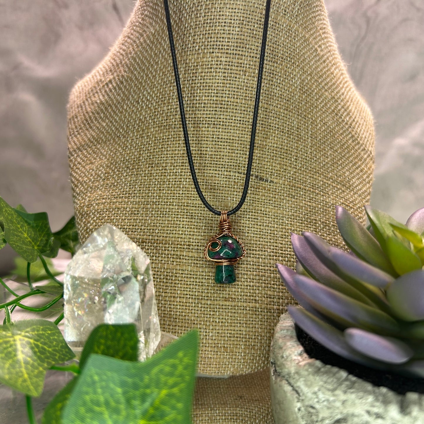 Ruby in Zoisite Mini Mushroom Necklace