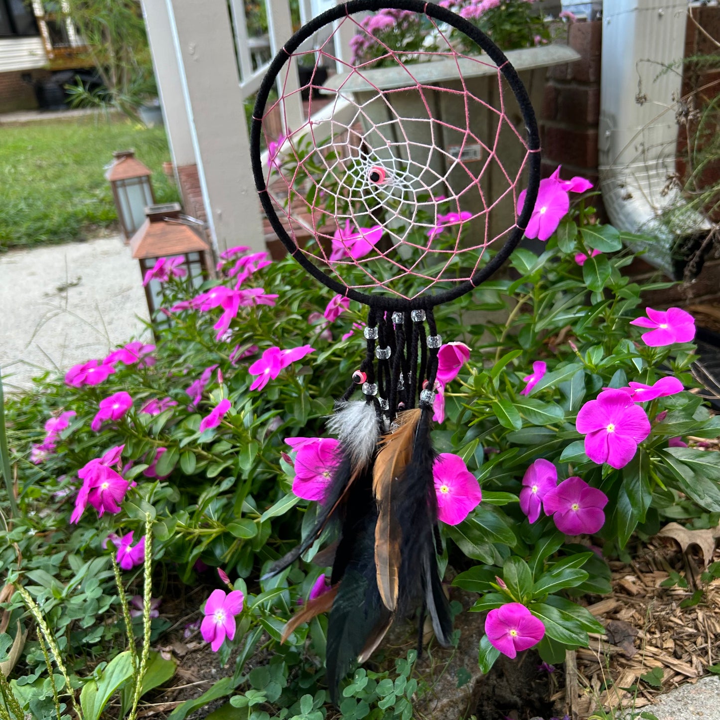 Pink Evil Eye 6" Dreamcatcher w/ Feathers