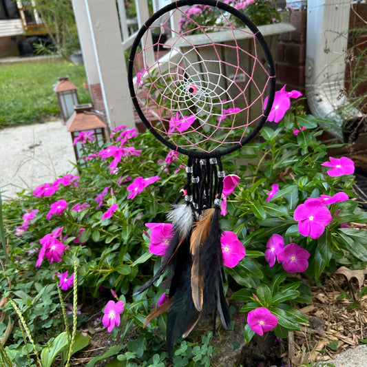Pink Evil Eye 6" Dreamcatcher w/ Feathers